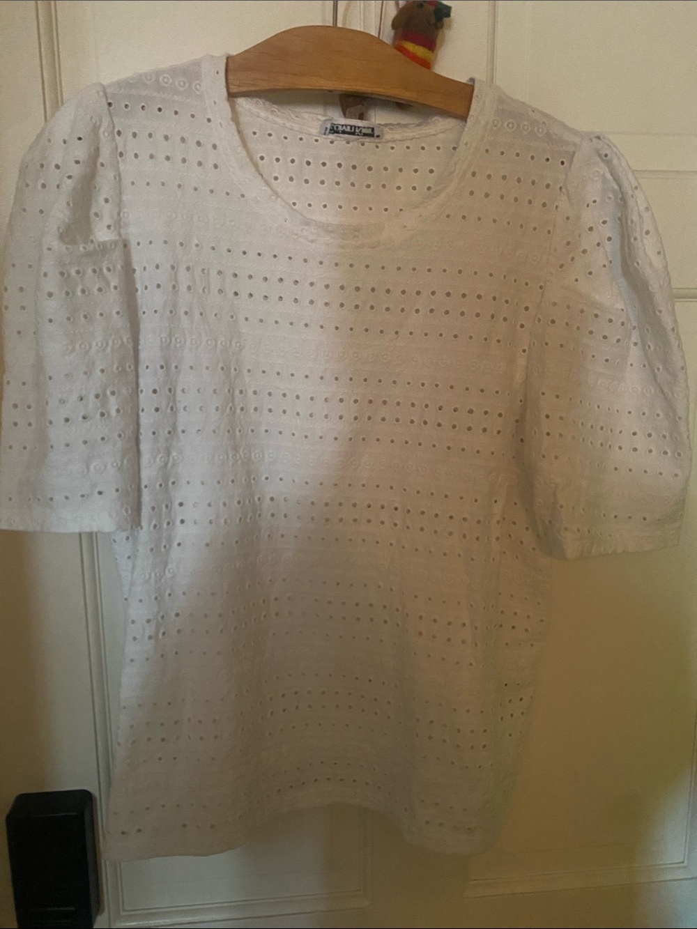 Calvin Klein White Eyelet Short Sleeve Puff Top